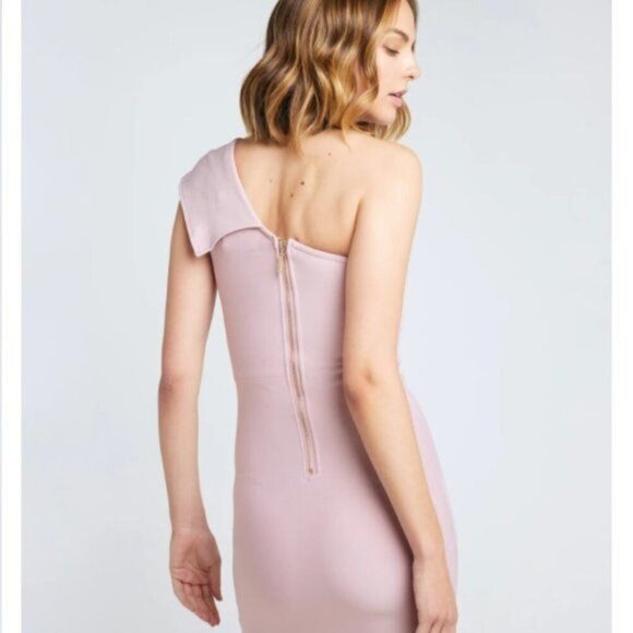 Few Moda Size L Pink One-Shoulder Asymmetrical Ruffle Hem Midi Dress Bodycon - Picture 3 of 15